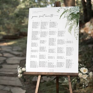 SAFIRA - Modelo de gráfico de assentos para casamento com vegetação, gráfico alfabético de assentos para casamento, plano de assentos para casamento com vegetação, gráfico de assentos botânicos
