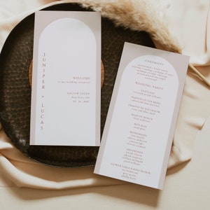 JUNIPER Arched Boho Wedding Program Template, Terracotta Wedding Program Editable, Burnt Orange Wedding Program Timeline, Bohemian Modern