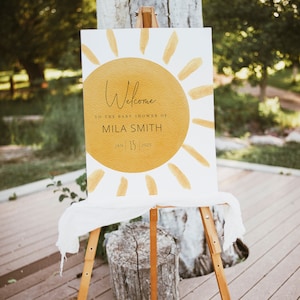 MILA - Sunshine Baby Shower Welcome Sign Template, A Little Ray Of Sunshine Editable Welcome Sign , Boho Sunshine Baby Shower Welcome Sign