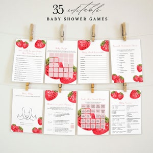 MARGOT - Strawberry Baby Shower Games Bundle, A Berry Sweet Baby Shower Games Template, Red Strawberry Baby Shower Games Set, Girl Baby Game