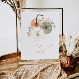 NIC - Little Pumpkin Baby Shower Cards And Gifts Sign Template, Little Pumpkin is on the Way Editable Sign, Fall Printable Books Gifts Sign