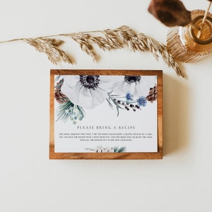 Dusty Blue Bridal Shower Recept Card Request Template, Winter Bloemen Anemone Recept Card Request Insert, Bewerkbaar, Afdrukbaar, Win1