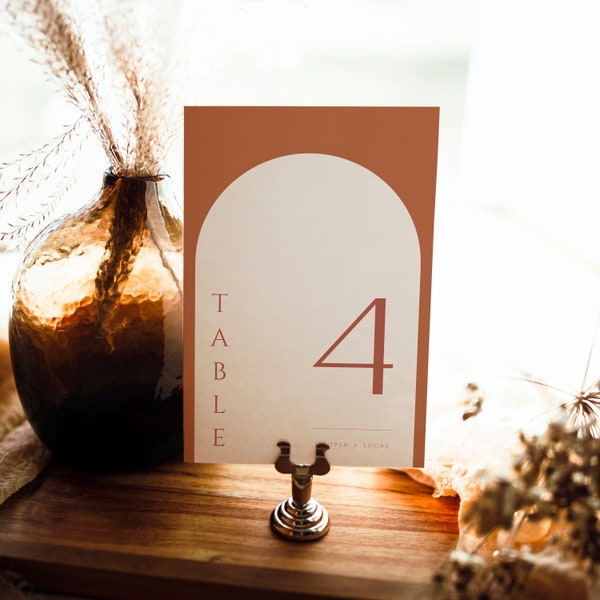 JUNIPER Arched Boho Wedding Table Number Template, Terracotta Editable Wedding Table Number, Burnt Orange Wedding Table Numbers, Bohemian