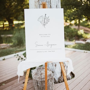 Modern Minimalist Floral Wedding Welcome Sign Template Black And White Delicate Bridal Poster Sign 2 SIZES Editable Printable Templett Min1