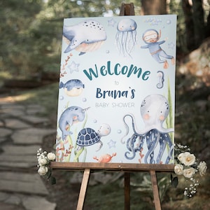 BRUNA - Under the Sea Baby Shower Welcome Sign, Ocean & Sea Baby Shower Welcome Sign, Editable Under the Sea Baby Shower Welcome Poster