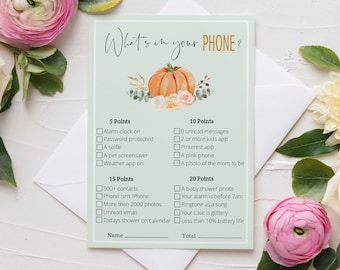 Watercolor Pumpkin Bridal Shower What/'s in your Phone Game Baby Shower Party Instant Download Pumpkin Theme Printable Game Fall in Love 0036