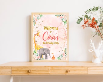EDITABLE Party Animals Welcome Sign Safari Welcome Jungle Sign Birthday Animal Sign Zoo Animals Girl Template PRINTABLE Templett SAF1