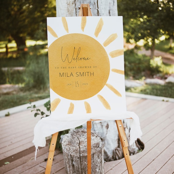 MILA - Sunshine Baby Shower Welcome Sign Template, A Little Ray Of Sunshine Editable Welcome Sign , Boho Sunshine Baby Shower Welcome Sign