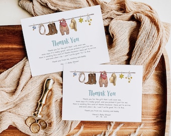 MAEVE - Cowboy Baby Shower Editable Thank You Card, Wild West Baby Shower Thank You Card Template, A Little Cowboy is on the Way, Rodeo Card