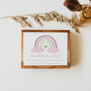 EDITABLE Rainbow Baby Shower Diaper Raffle Template Pink Pastel Rainbow Diaper Raffle Card Rainbow Girl Baby Shower INSTANT DOWNLOAD Rb1