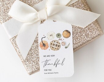 EDITABLE Pumpkin Friendsgiving Thank You Tag, Autumn Thanksgiving Thankful Gift Tag, Pumpkin Pie Friendsgiving Favor Tag, Holiday Party, Tg1