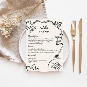 AMELIA - Wedding Menu Template, Editable Hand Drawn Menu, Handwritten ...