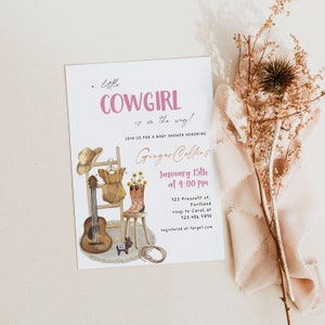 GINGER - Cowgirl Baby Shower Editable Invitation, Wild West Baby Shower Invitation Template, A Little Cowgirl is on the Way Invite, Rodeo
