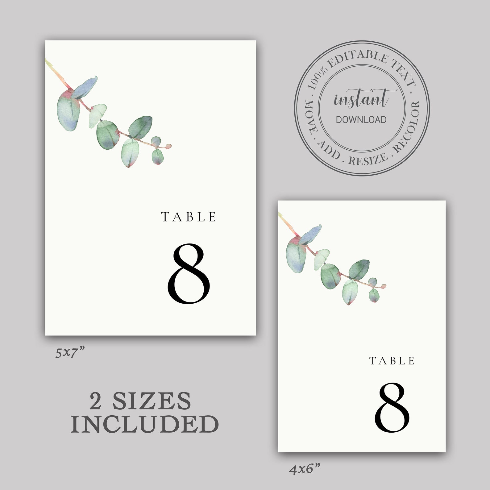 Eucalyptus Wedding Table Sign Template Minimalist Greenery | Etsy