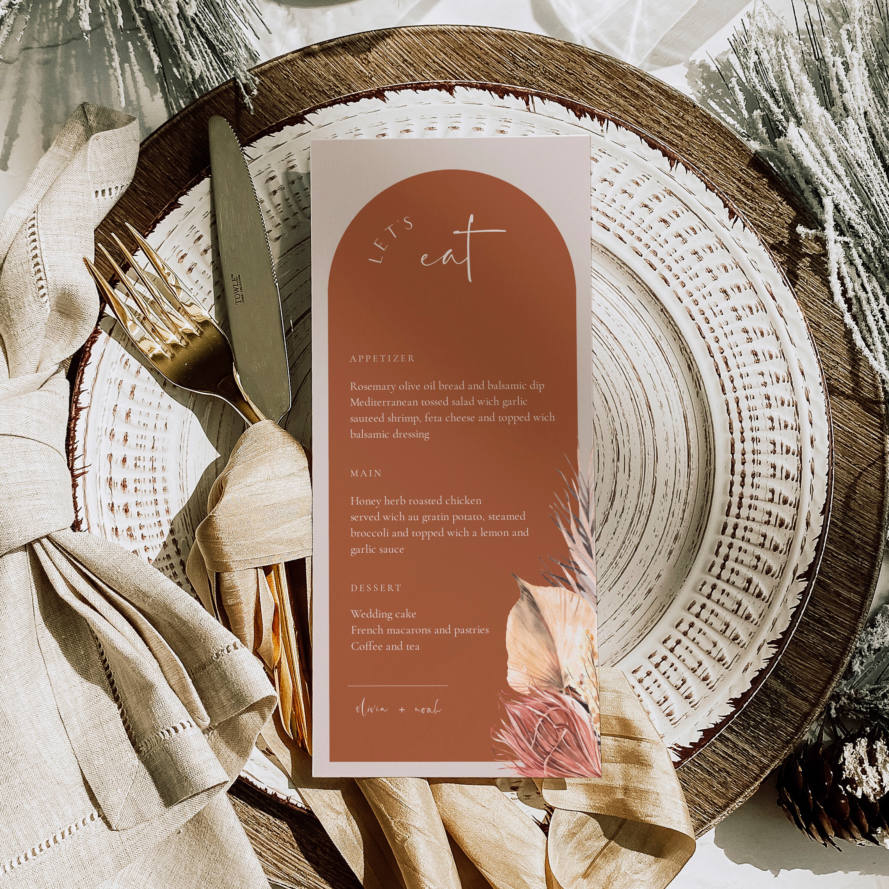 OLIVIA Arched Boho Wedding Menu Template, Terracotta Editable Wedding ...