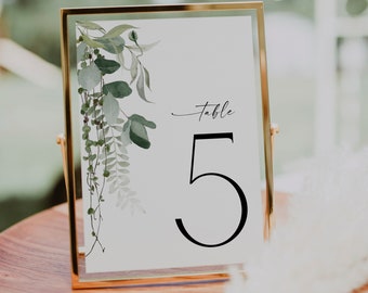 SAFIRA - Greenery Table Number Template, Editable Wedding Table Number, Eucalyptus Table Number, Printable Table Number, Greenery Wedding