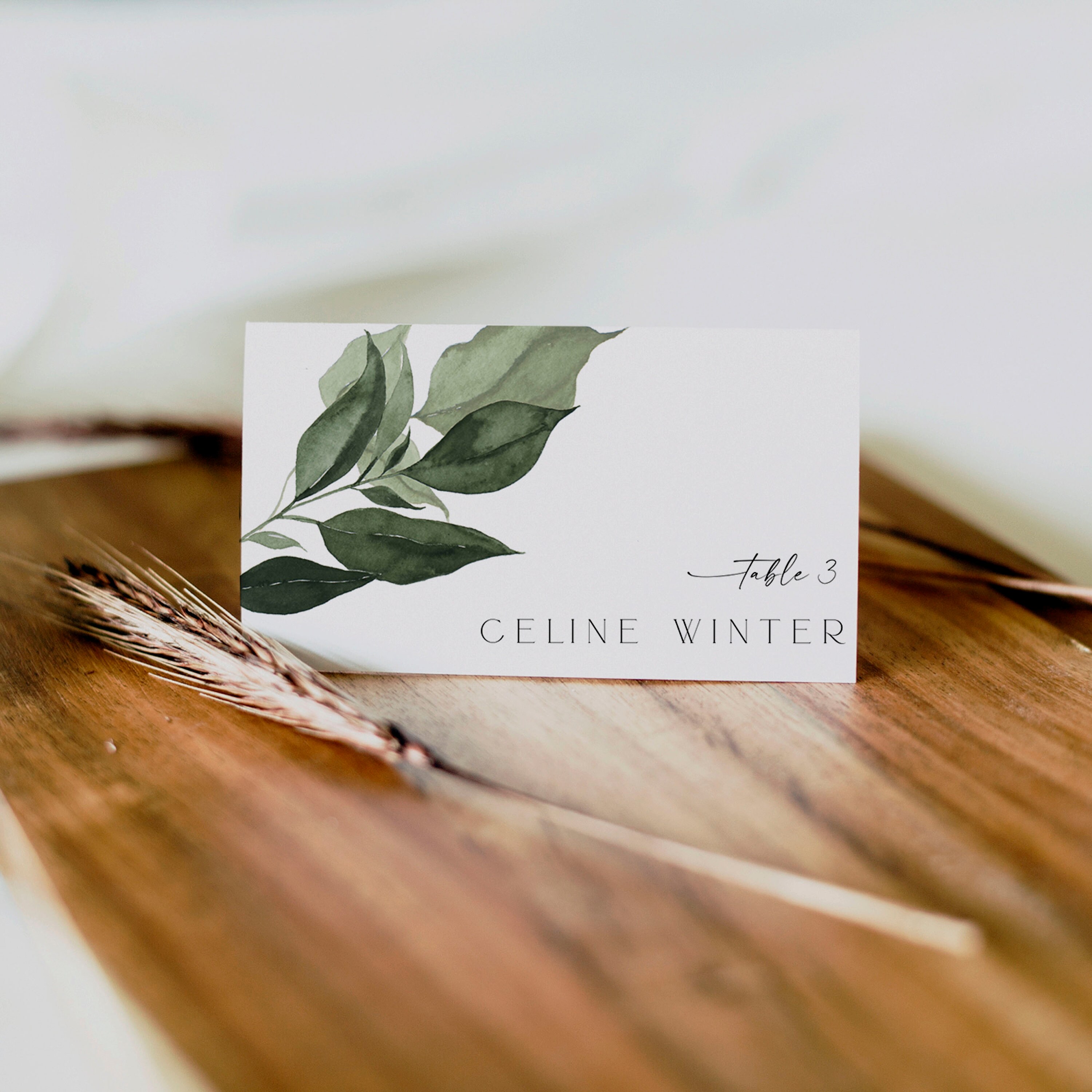 SAFIRA - Greenery Place Card Template, Greenery Escort Card, Editable ...
