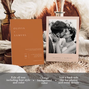 Suite de invitación de boda de terracota editable, conjunto de plantillas de invitación de boda de color naranja quemado, invitación de boda de óxido, boho minimalista moderno, Tm1 imagen 3