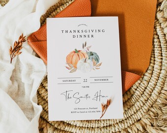 EDITABLE Pumpkin Thanksgiving Invitation, Autumn Thanksgiving Pumpkin Invitation, Printable, Friendsgiving Invitation INSTANT DOWNLOAD Tg1