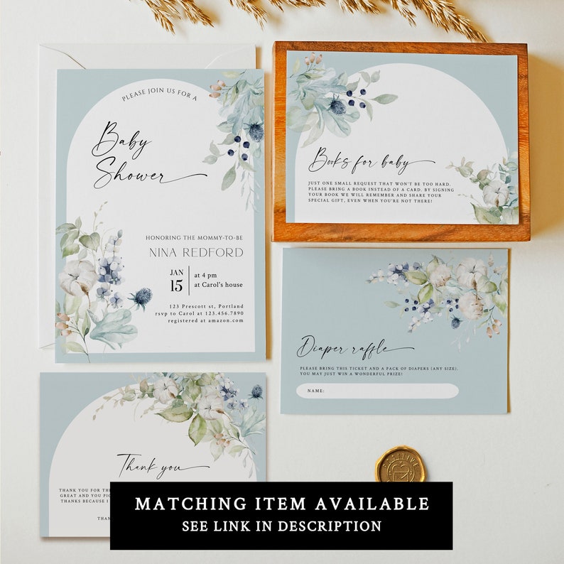 NINA - Dusty Blue Baby Shower Games Bundle, Editable Floral Baby Shower ...