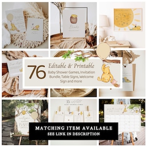 POOH - Winnie the Pooh Baby Shower Welcome Sign, Pooh Baby Shower Welcome Signage, Classic Pooh Bear Welcome Sign, Editable Template image 8
