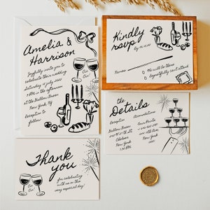 AMELIA - Hochzeitseinladungs-Vorlage, bearbeitbare handgezeichnete und handgeschriebene Hochzeitseinladung, Scribble-Illustration einladen, wunderlich