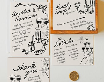 AMELIA - Wedding Invitation Suite Template, Editable Hand Drawn & Handwritten Wedding Invitation, Scribble Illustration Invite, Whimsical