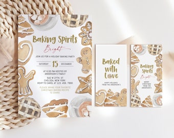 Christmas Baking Invitation, Christmas Party Invitation, Editable Cookie Party Invitation, Baking Spirts Bright, Cookie Exchange Invitation