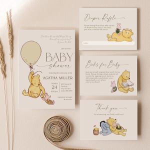 POOH - Klassische Winnie the Pooh Babypartyeinladung, bearbeitbares Winnie the Pooh Einladungsset, Vintage Pooh Bär Einladung, Baby Sprinkle