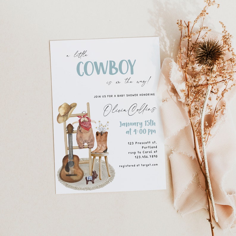 MAEVE Cowboy Baby Shower Editable Invitation Wild West Baby Shower Invitation Template A Little Cowboy is on the Way