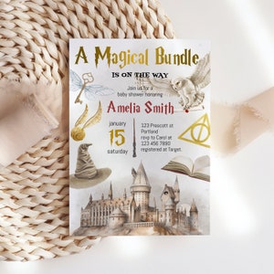 MAGICAL - Wizard Baby Shower Invitation, Editable Magic School Invite, A Magical Bundle Is On the Way, School Of Wizard Baby Shower Template
