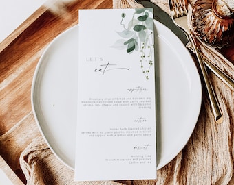 SAFIRA - Greenery Menu Template, Editable Wedding Menu, Greenery Wedding Menu, Eucalyptus Wedding Menu, Printable Menu, Dinner Menu Card