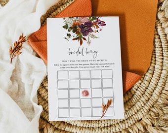EDITABLE Boho Bridal Shower Bingo Game, Printable Fall Bridal Shower Game, Personalized Bridal Bingo, Template, Floral Wedding Shower Bcf