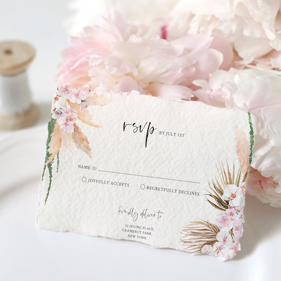 Pampas Grass Rsvp Card,  Boho Wedding Rsvp Template, Boho Rsvp, Editable Rsvp Template, Printable Rsvp, INSTANT DOWNLOAD, Templett, Pampas1