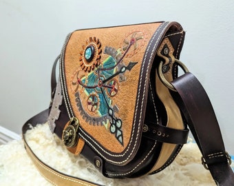 Steampunk Shoulder Handbag / Steampunk Leather Handbag / Steampunk Womens Handbag / Steampunk purse / Steampunk Crossbody Purse