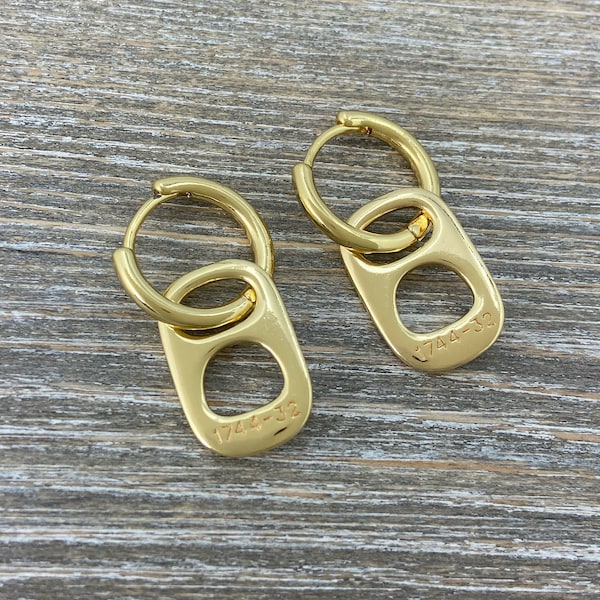 Bottle cap jewelry, soda tab earrings, thick gold hoops earrings, removable chunky hoops, cz daily earrings, sobriety gift for women