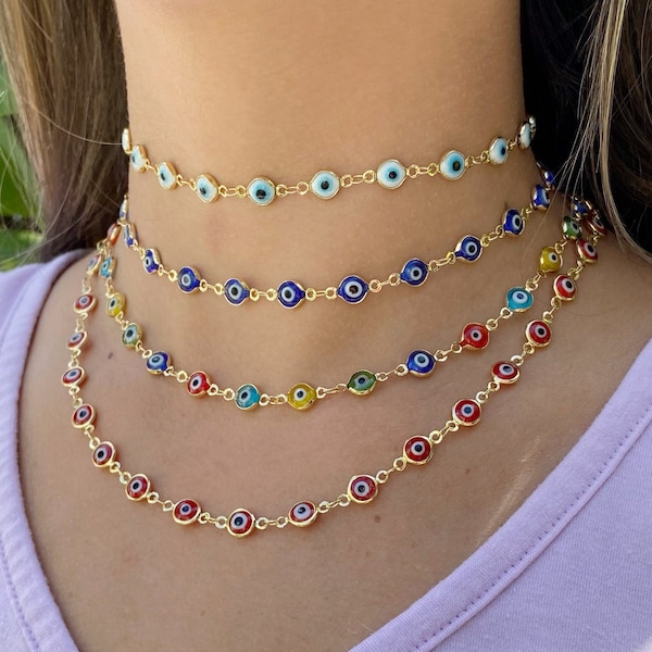 Collier ras de cou en or contre le mauvais œil, collier de protection d’amulette contre le mauvais œil, ensemble de colliers de couche de bonne chance, bijoux du troisième œil, cadeau empathique pour elle