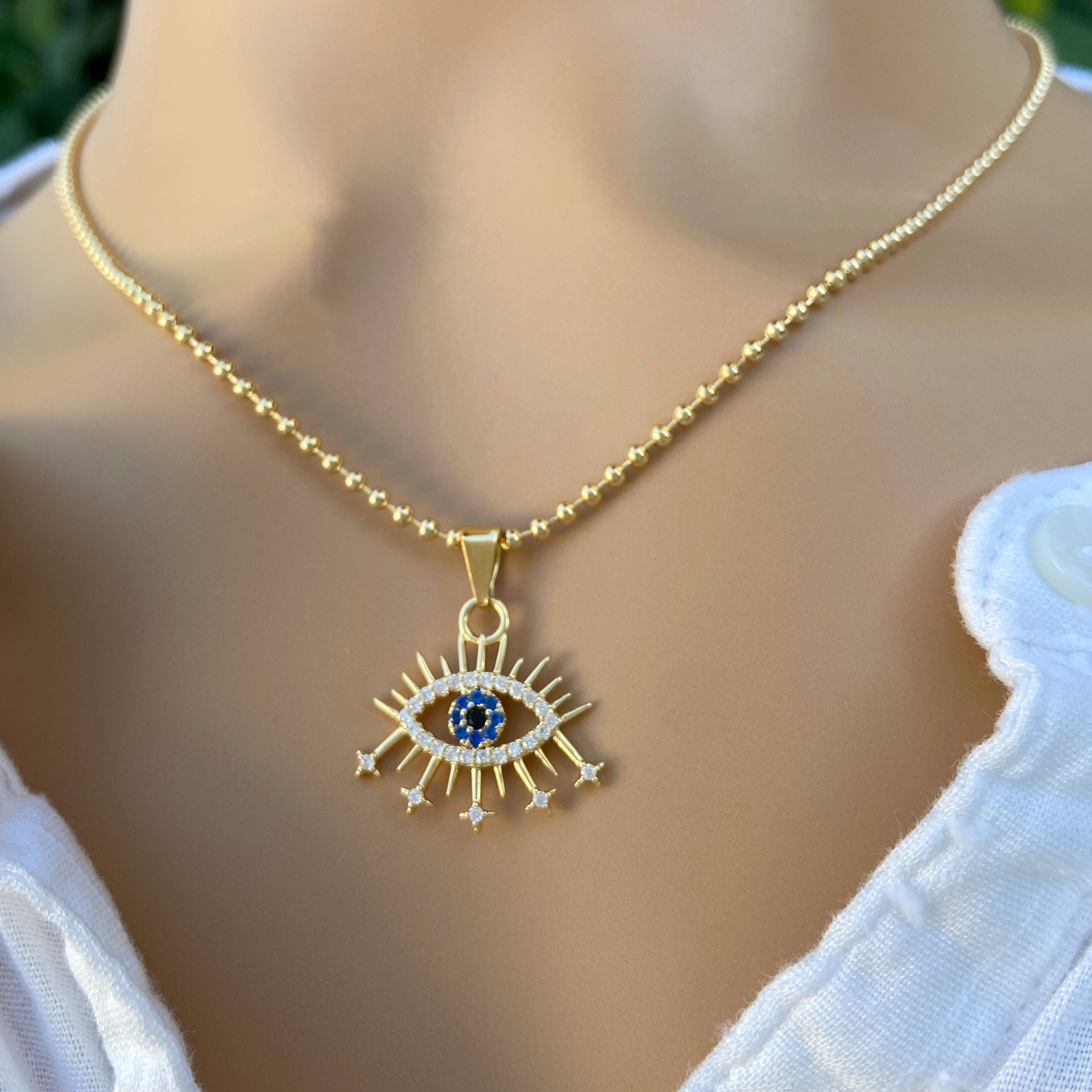 Evil eye necklace evil eye charm protection necklace good Etsy