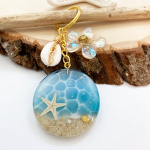 Beach Sand With Starfish Resin Keyring Blue Ocean Resin - Etsy