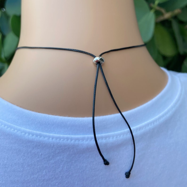 Raw crystals wax cord necklace, adjustable stone choker necklace, wire wrapped emotional healing pendant, anxiety relief gift, boho chic image 4