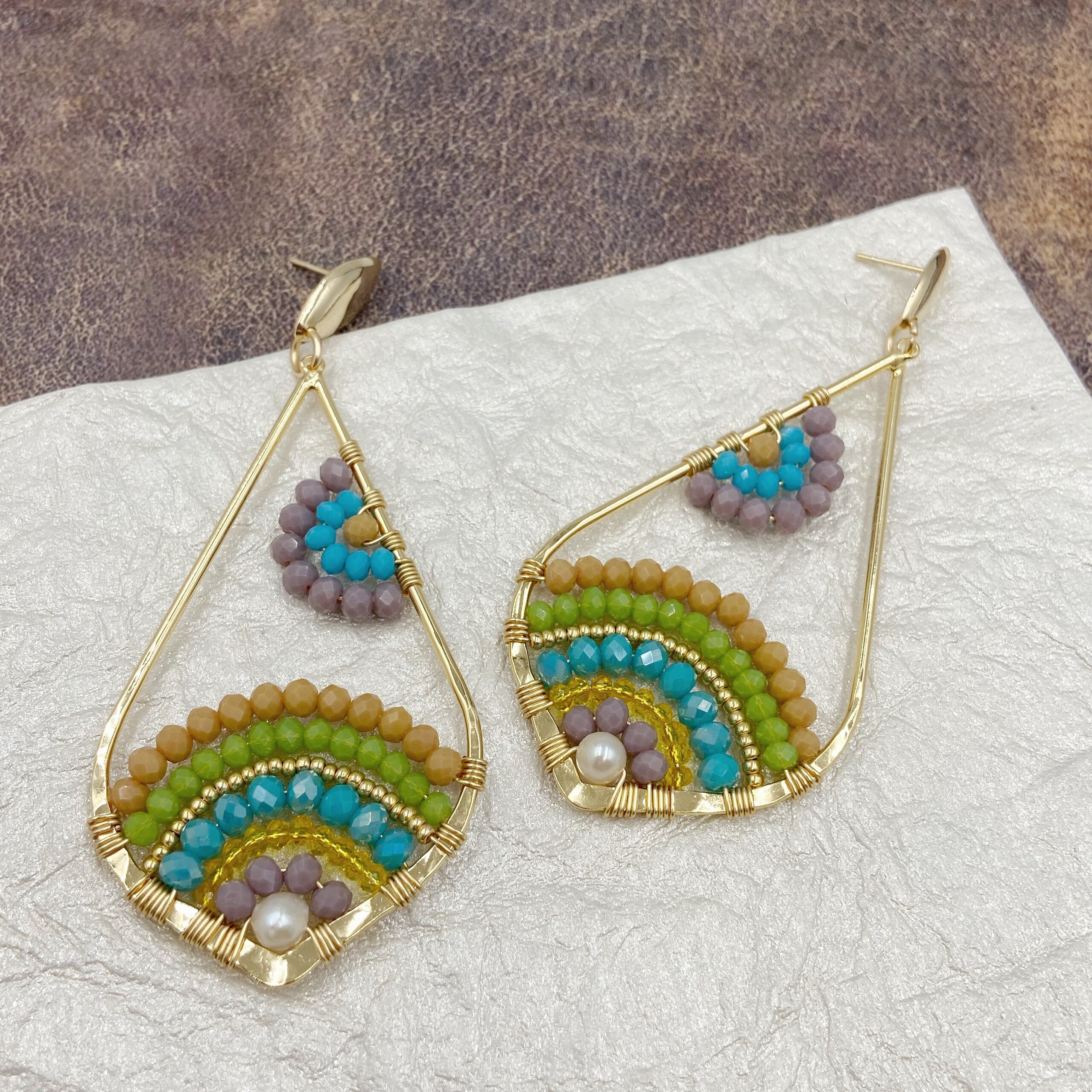 Beaded mandala earrings modern beaded earrings seed bead | Etsy