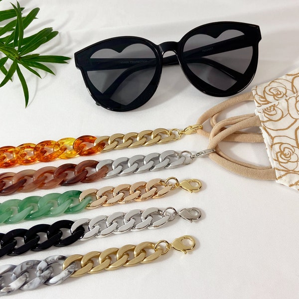 Acrylic link sunglass chain, chunky sunglasses chain, tortoise shell eyeglass necklace, mask chain holder, medical student gift