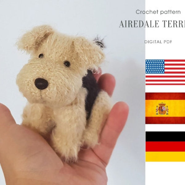 Modèle de crochet de chien, modèle de crochet de chien Airedale Terrier Amigurumi PDF en anglais, faites-le vous-même, étape par étape