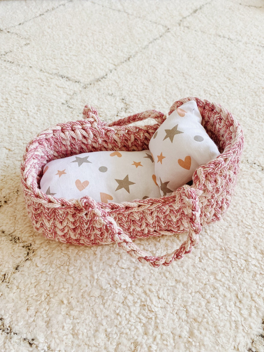 Crocheted Doll Bed, Moses Basket, Baby Doll Mini Basket, Mini Doll