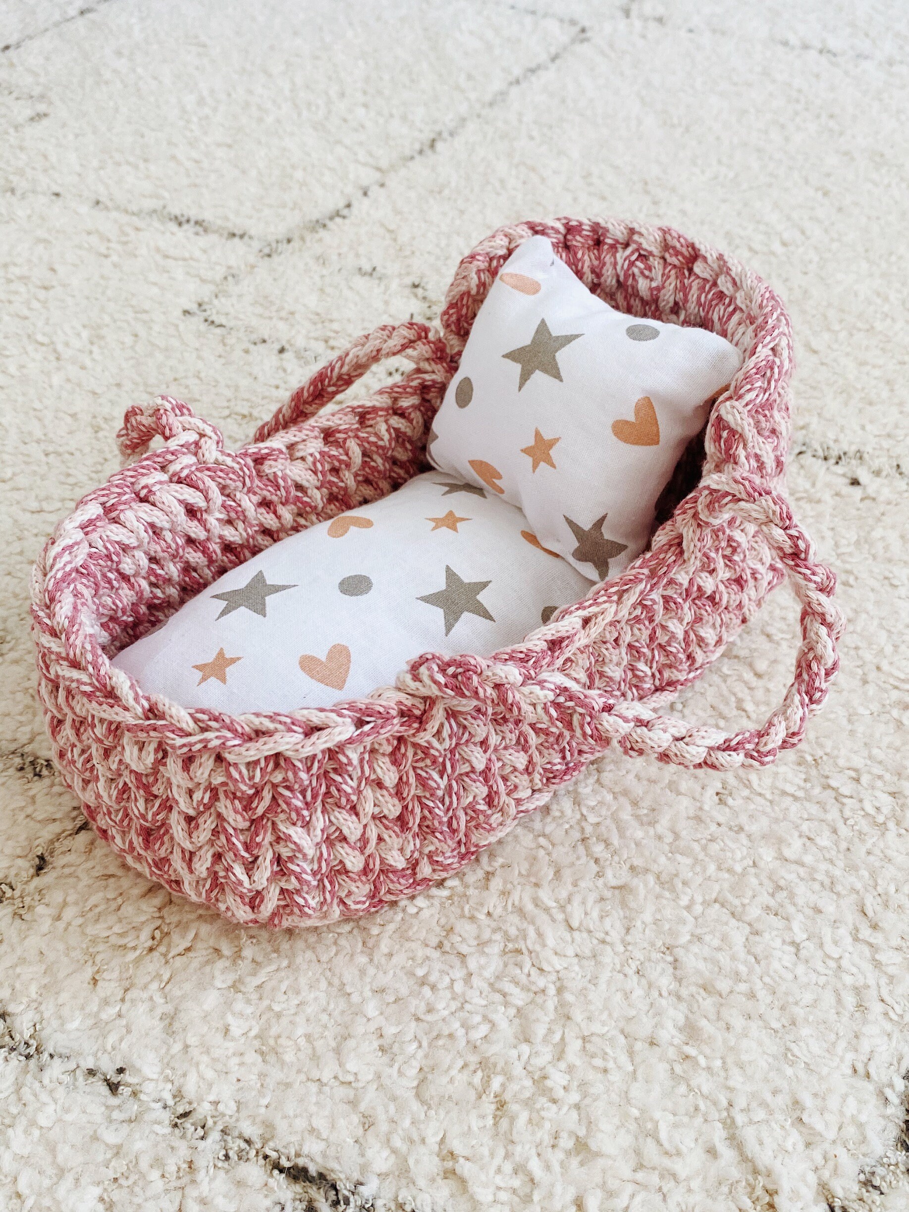 Crocheted Doll Bed Moses Basket Baby Doll Mini Basket Mini Etsy