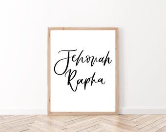 Jehovah Rapha wall art printable, Names of God, bible prints, scripture art