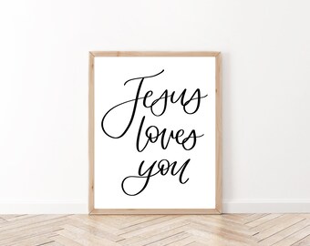Jezus cię kocha, grafika ścienna do wydrukowania, znak chrześcijański,