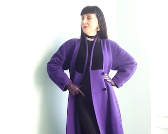 Vintage 1980s Windsmoor Iconic Purple Fit and Flare Vintage Riding Coat wool cashmere black velvet