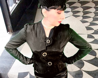 Vintage Faille-zijden jas: art-deco asymmetrische blouse, jaren 1930-stijl