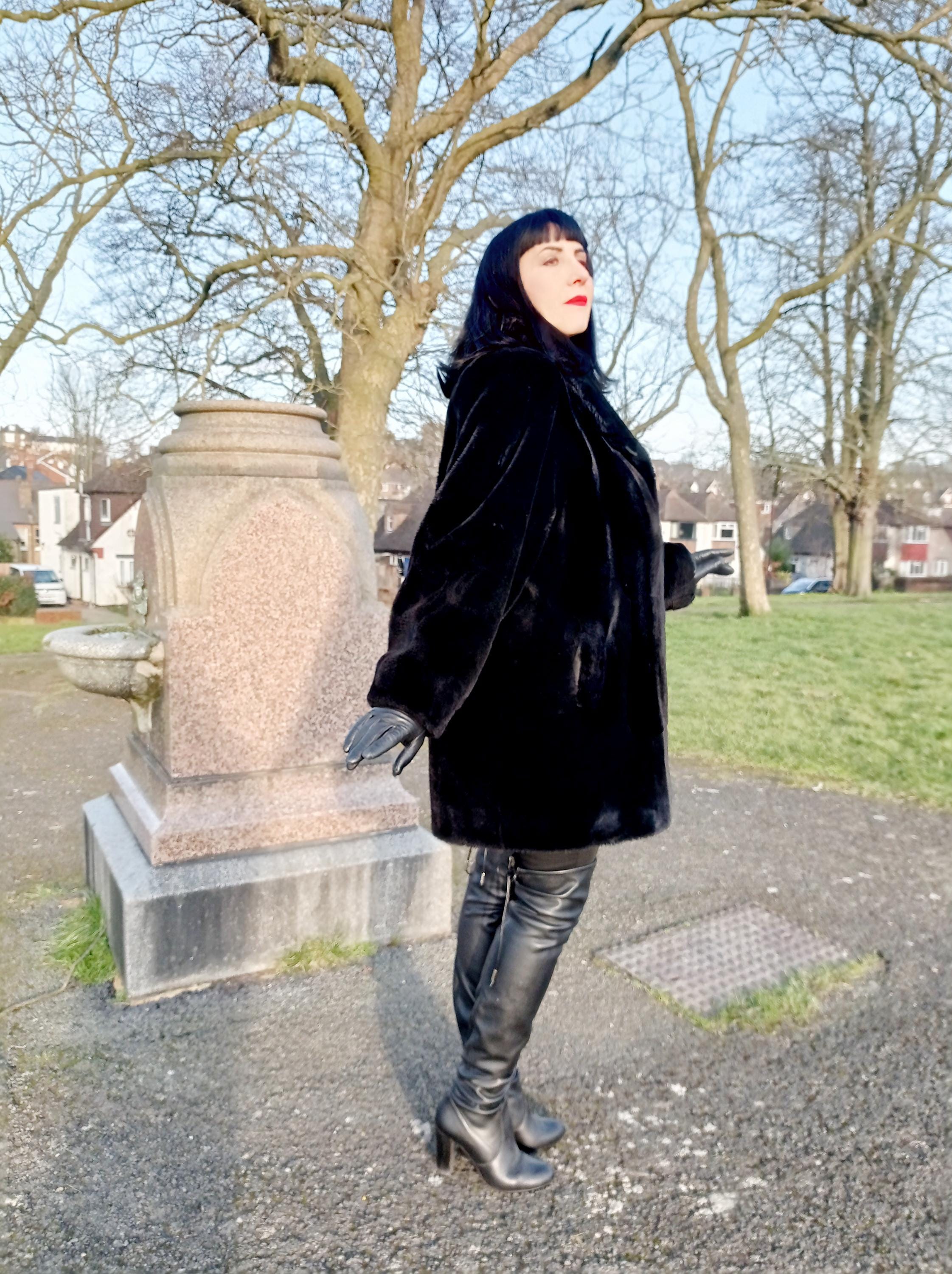 Vintage Michel Alexis Paris Faux Fur Coat: 1980s Sleek Black Power